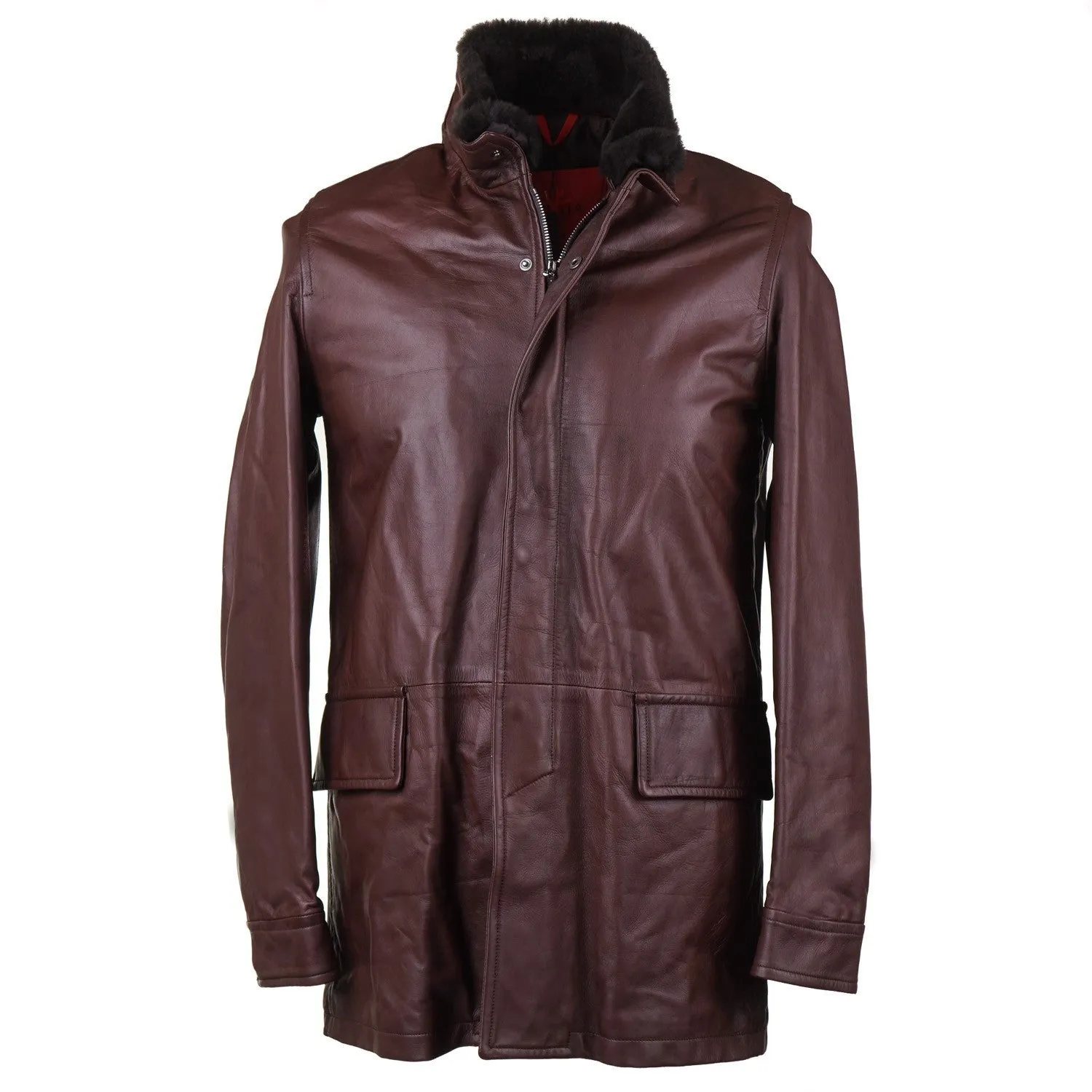 Isaia Baby Buffalo Leather Jacket with Fur Collar