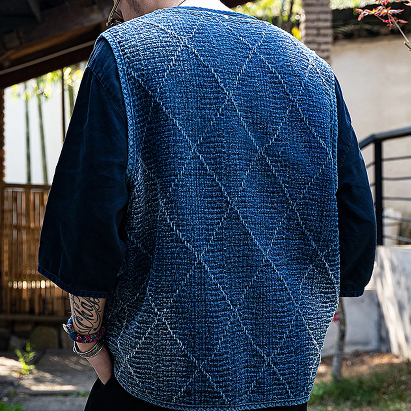 Japanese Retro Plant-dyed Indigo Sashiko Vest