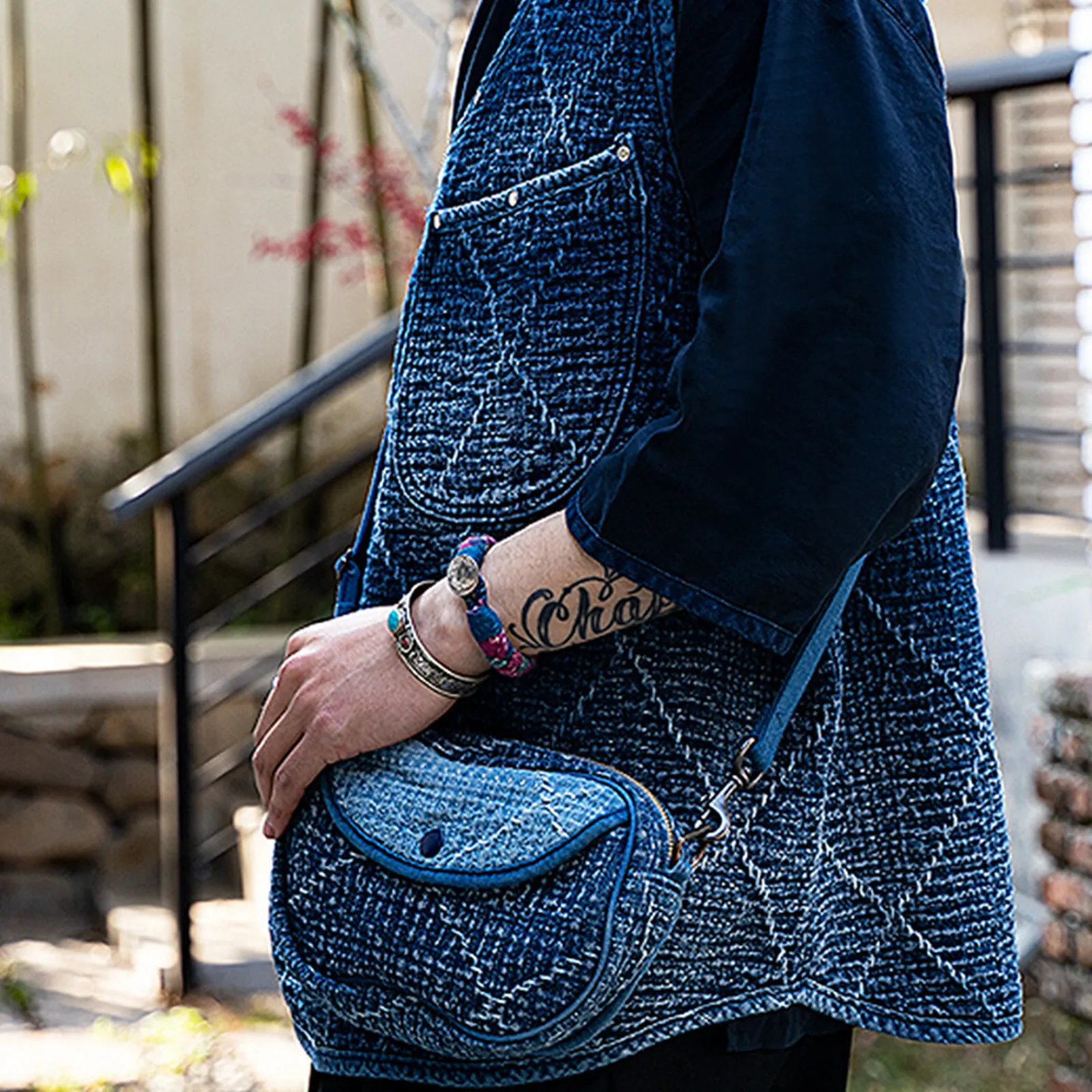 Japanese Retro Plant-dyed Indigo Sashiko Vest