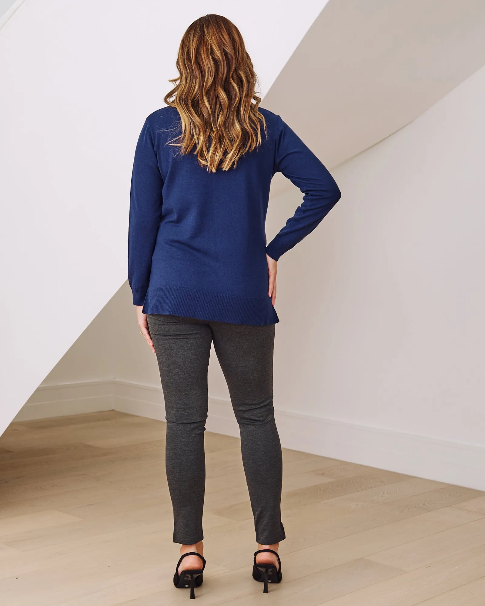 Jolie Maternity Polo Knit in Navy