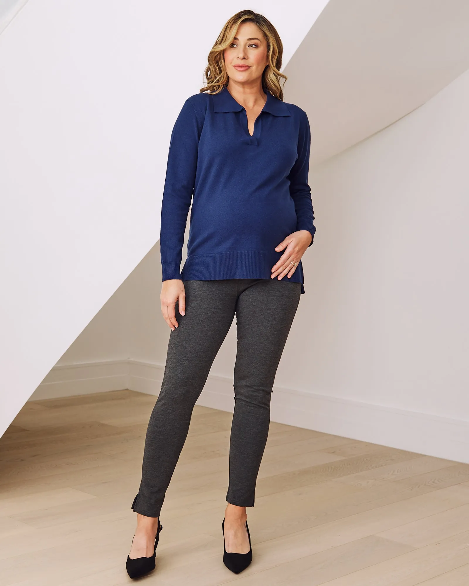 Jolie Maternity Polo Knit in Navy