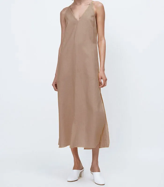 Kallmeyer Tailored Slitted Slip Dress - Khaki