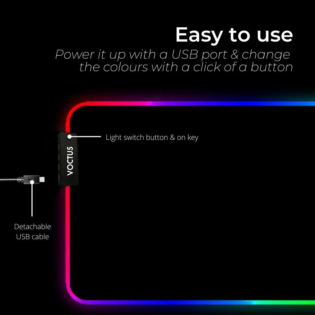 Large RGB Mouse Pad, 4 USB Ports, Anti-slip, Voctus