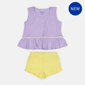 Lavender Sunshine Ribbed Top & Shorts Set