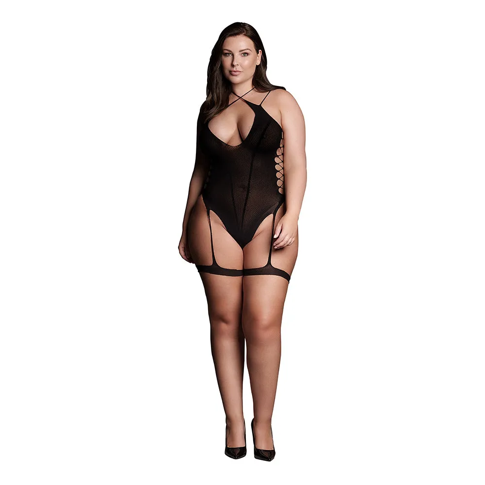 Le Desir Shade Metis XVI Bodysuit with Garters & Crossed Neckline Black Queen Size