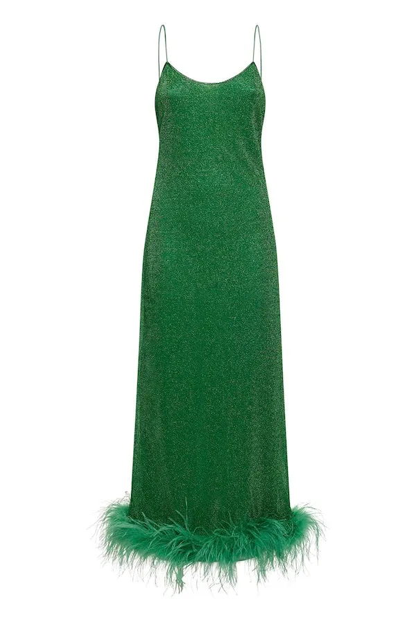 Lumiere Plumage Slip Dress Emerald Green