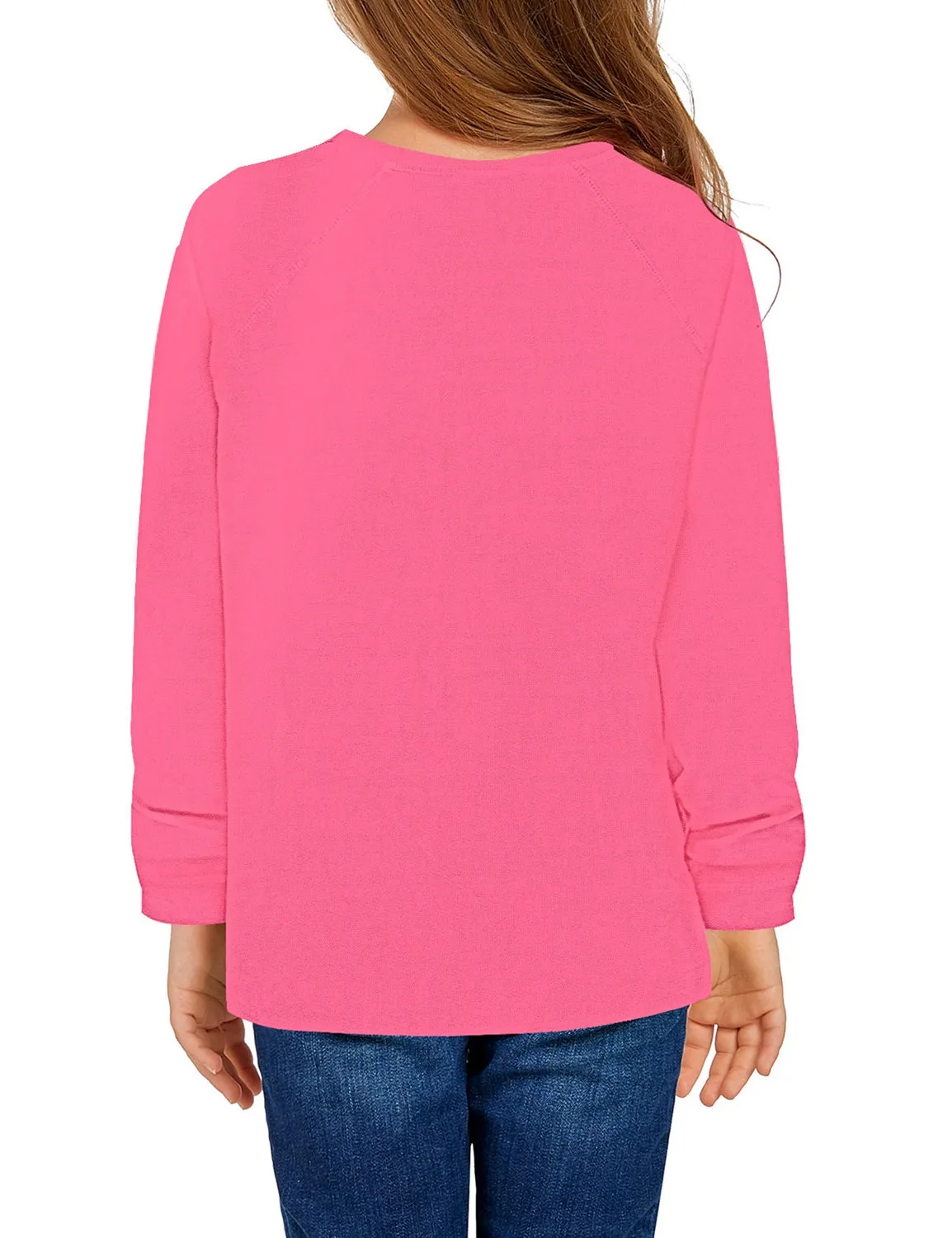 Magenta Plain Color Crew Neckline Pullover Girls' Top