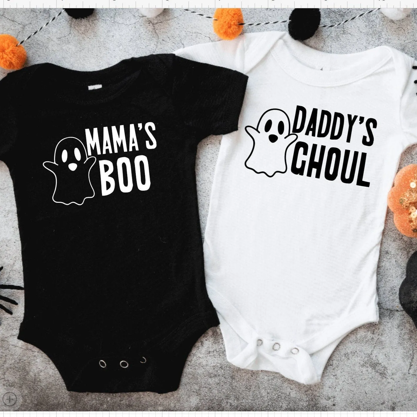 Mama's Boo or Daddy's Ghoul Halloween Baby Bodysuit by Salt and Sparkle