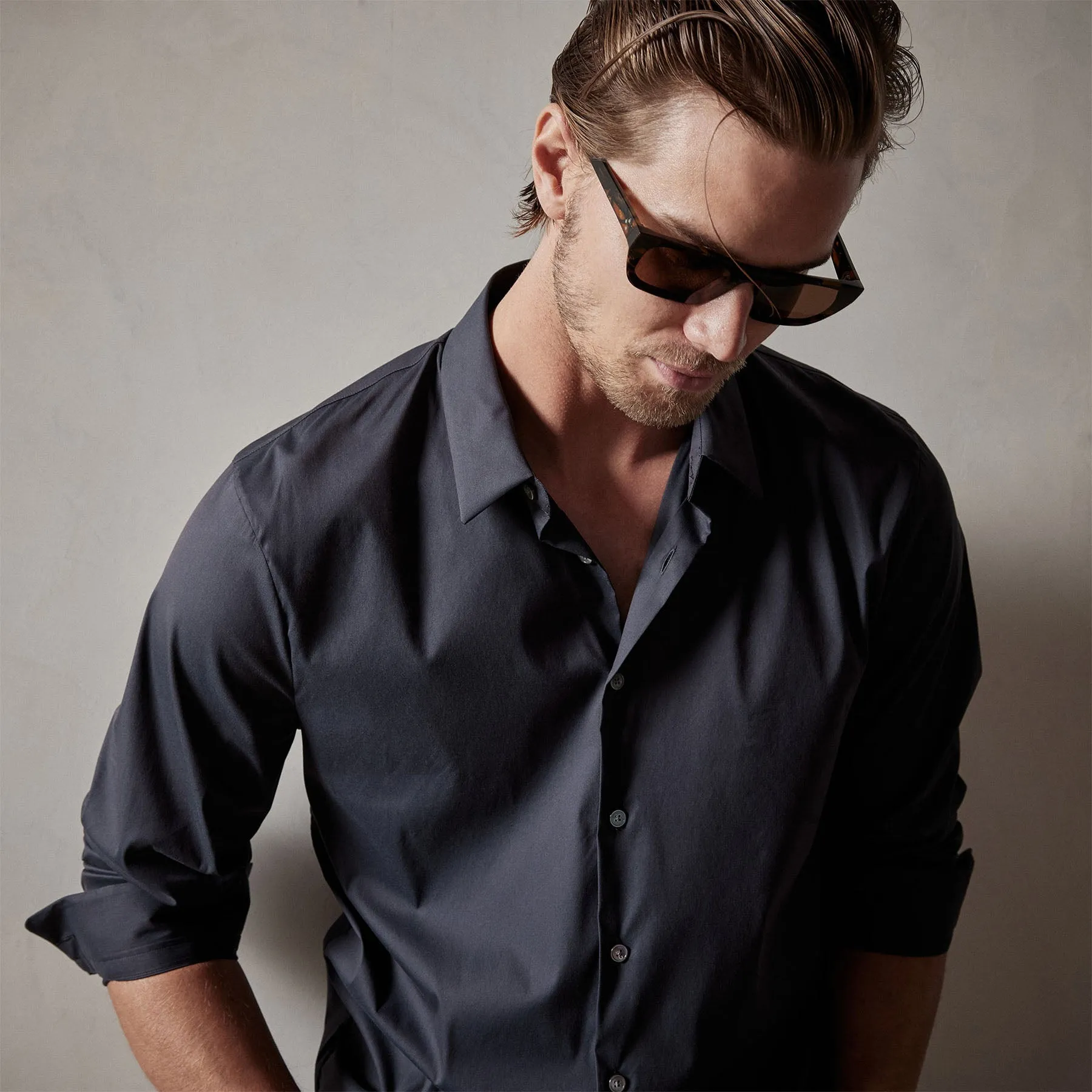 Matte Stretch Poplin Dress Shirt - Navy