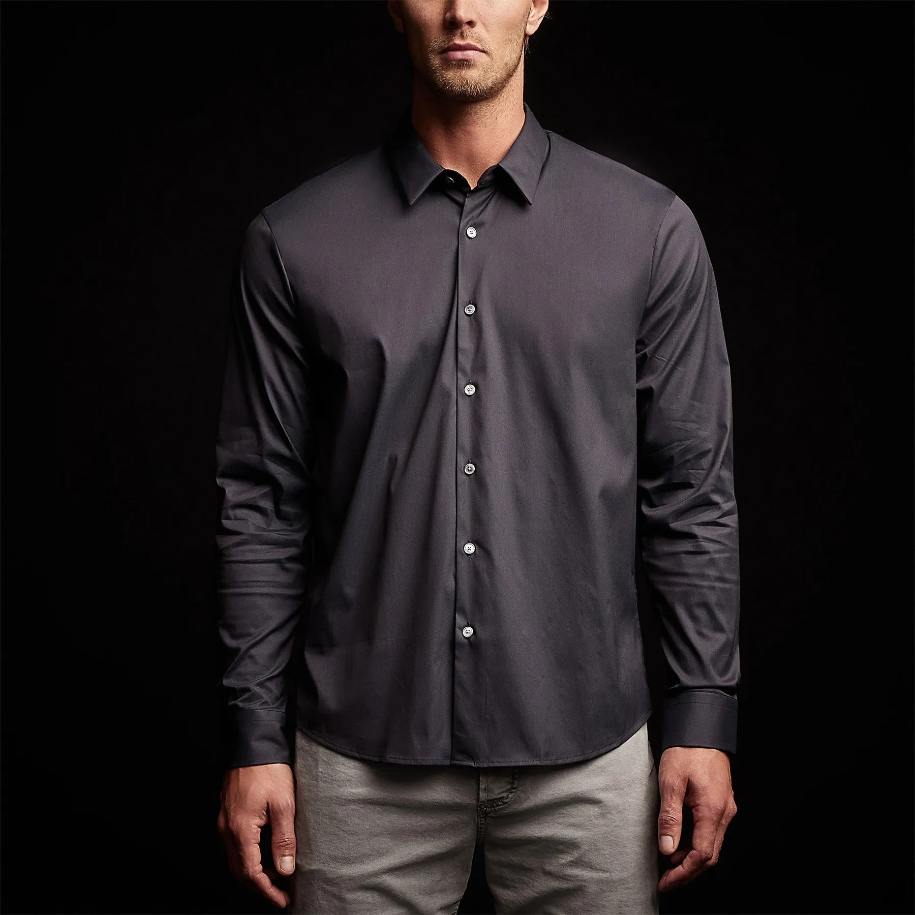 Matte Stretch Poplin Dress Shirt - Navy