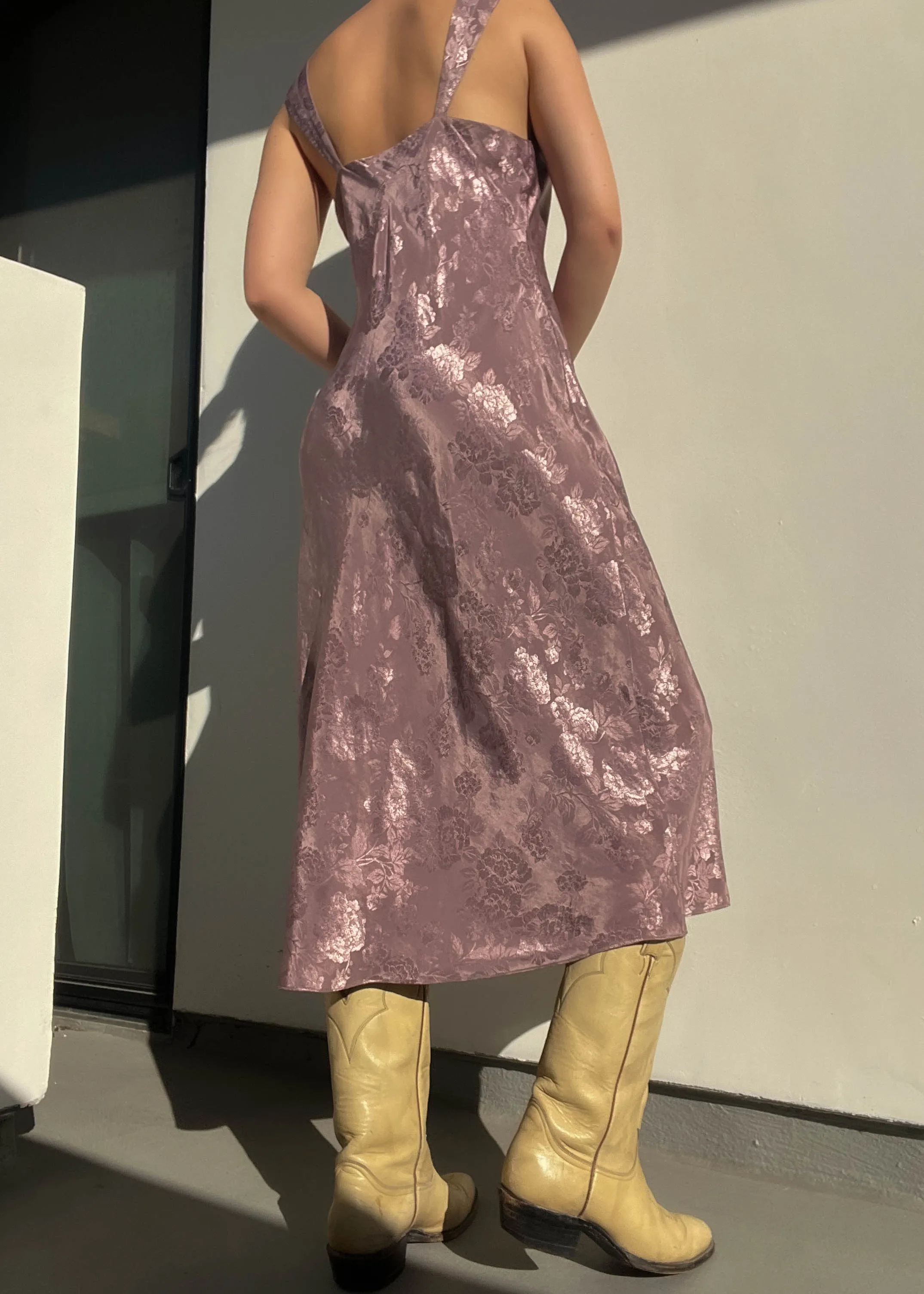 Mauve Silky Midi Slip (S)