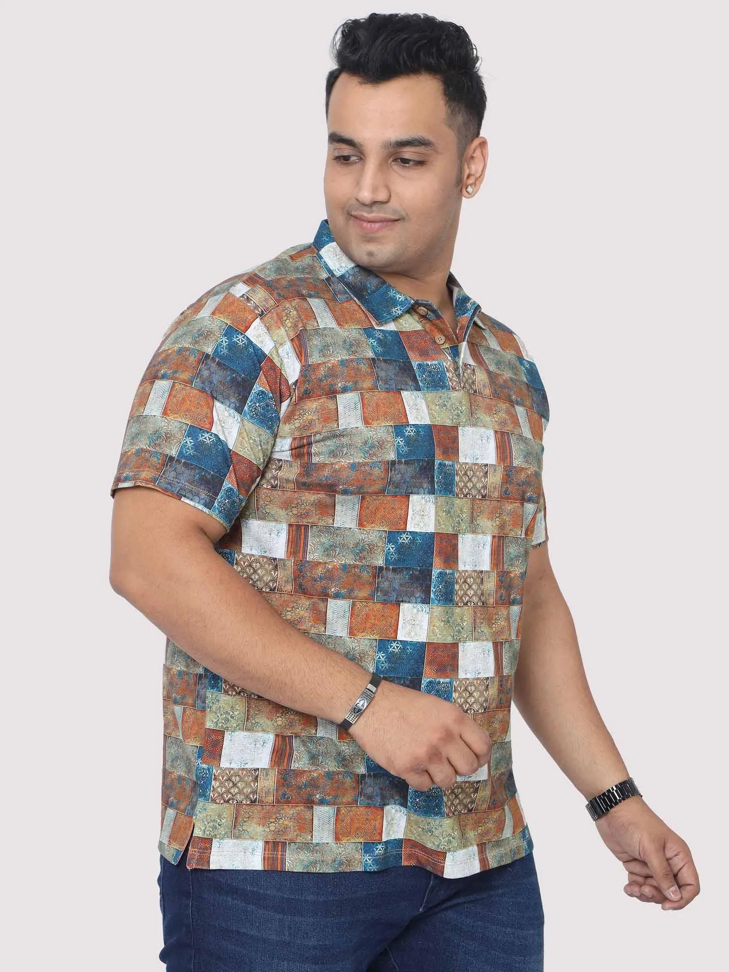 Men Plus Size Bricks Digital Printed Polo Collar T-shirt