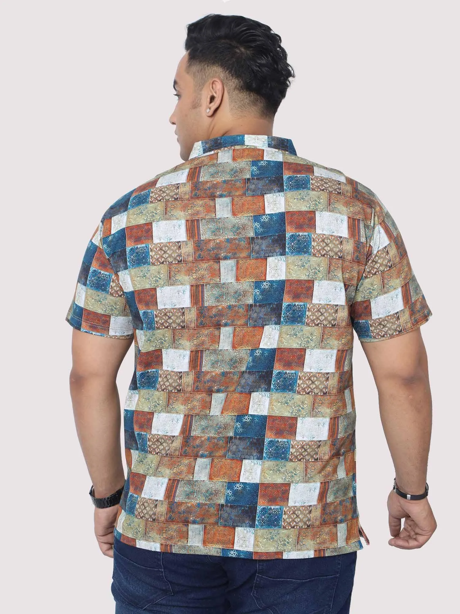 Men Plus Size Bricks Digital Printed Polo Collar T-shirt