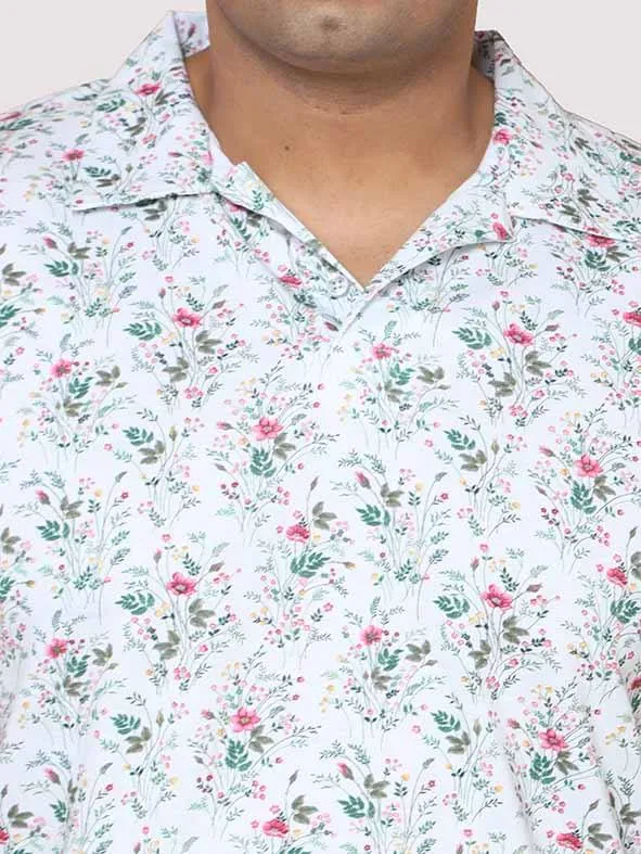 Men Plus Size Flora Bunch Digital Printed Polo Collar T-shirt