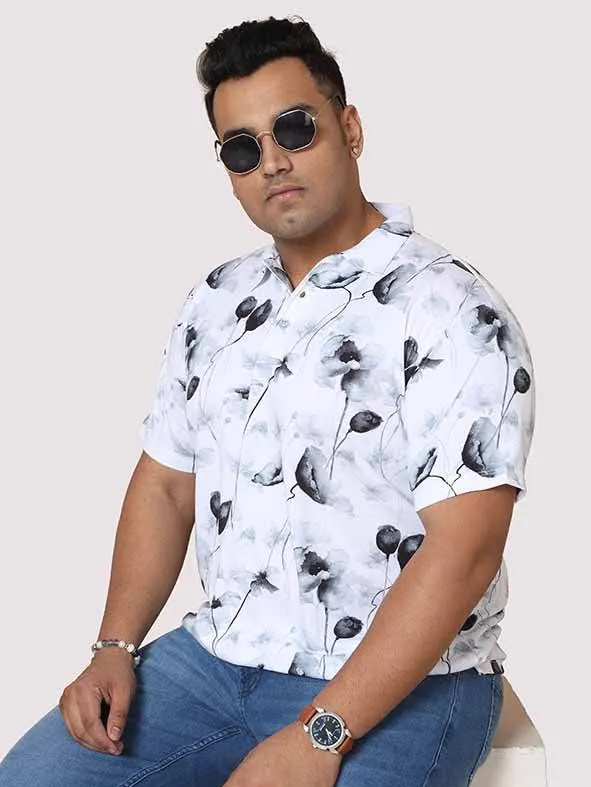 Men Plus Size Happy Flower Digital Printed Polo Collar T-shirt