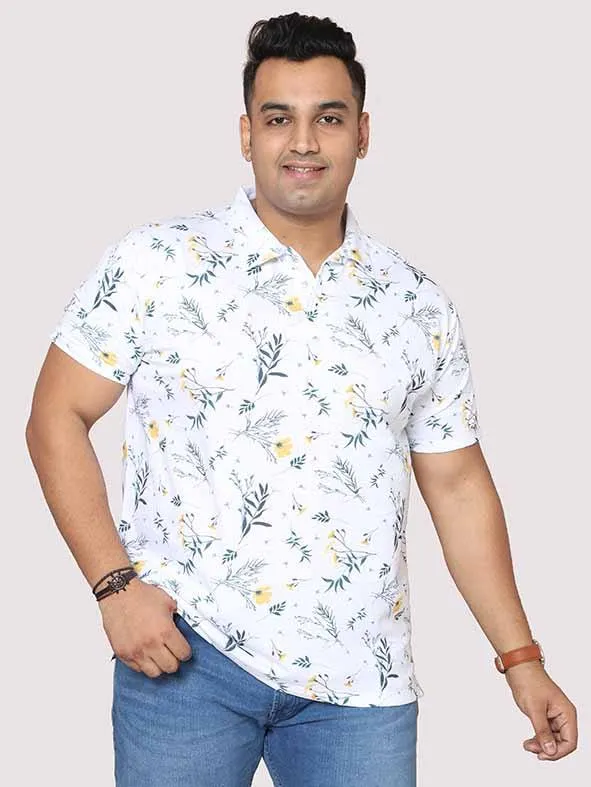 Men Plus Size Yellow Flower Digital Printed Polo Collar T-shirt