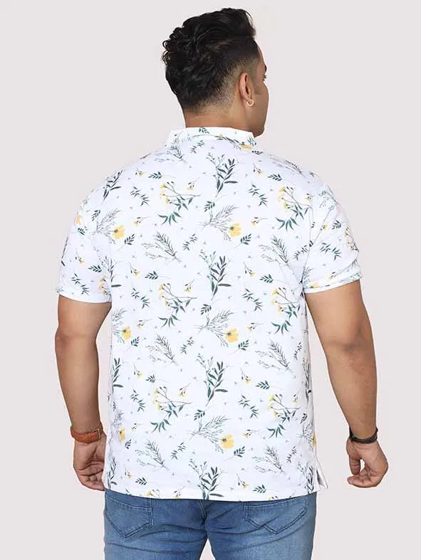 Men Plus Size Yellow Flower Digital Printed Polo Collar T-shirt