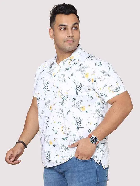 Men Plus Size Yellow Flower Digital Printed Polo Collar T-shirt