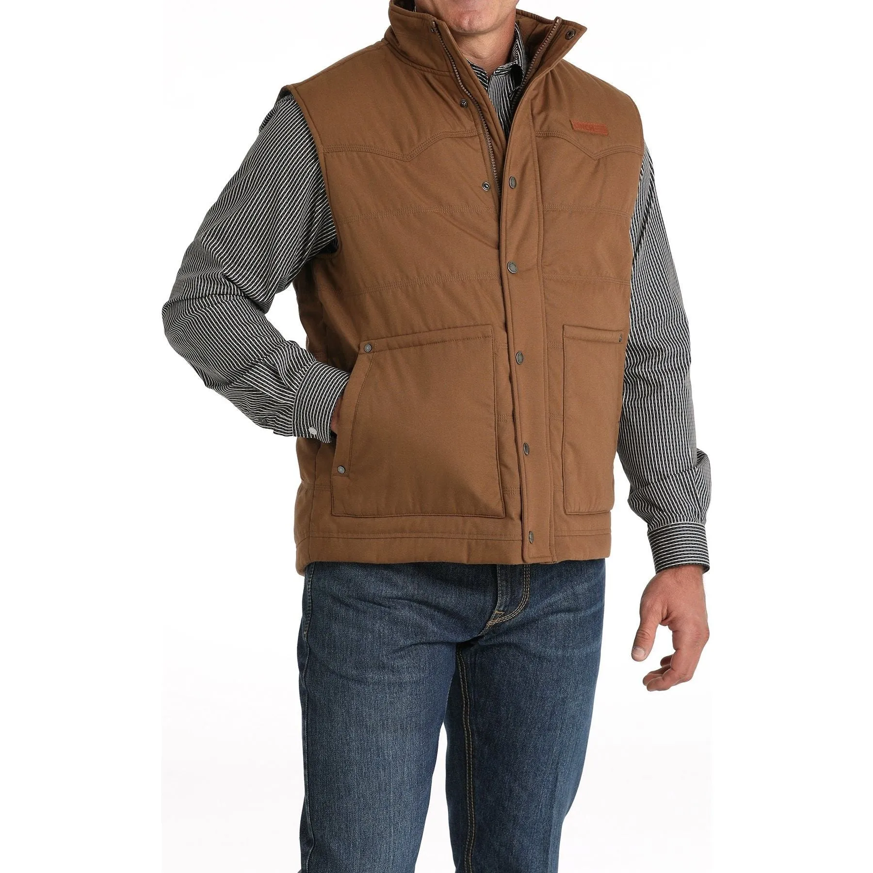 Men' s Cinch Wax Coated Quilted Vest - Brown