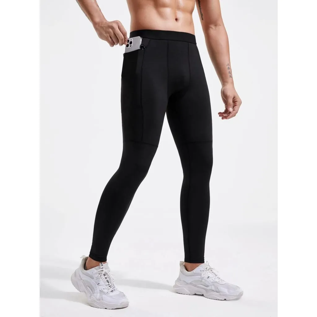 Men Seamless Quick-Drying Zip Phone Pocket Sports Tights