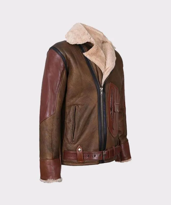 Mens Aviator Raf B3 Leather Bomber Flying Jacket