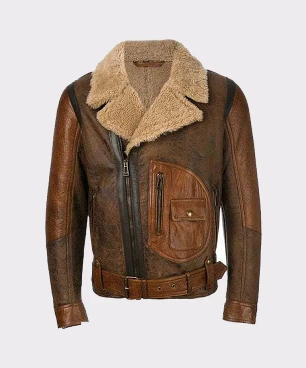 Mens Aviator Raf B3 Leather Bomber Flying Jacket