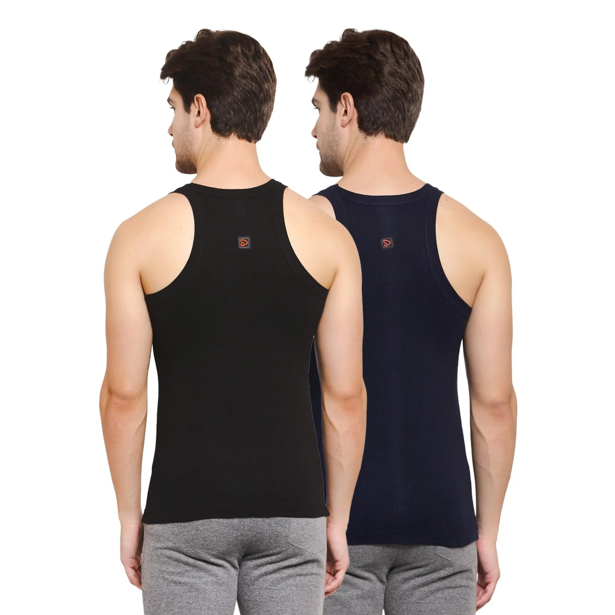 Men's Black and Navy Solid Gym Vests Set of 2