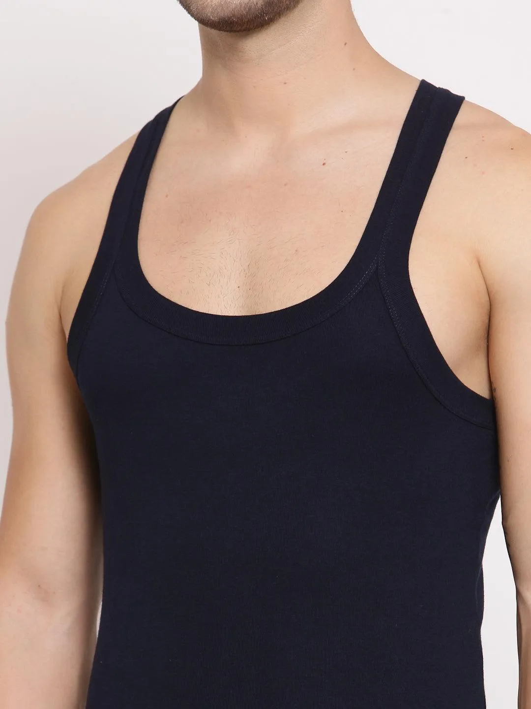 Men's Black and Navy Solid Gym Vests Set of 2