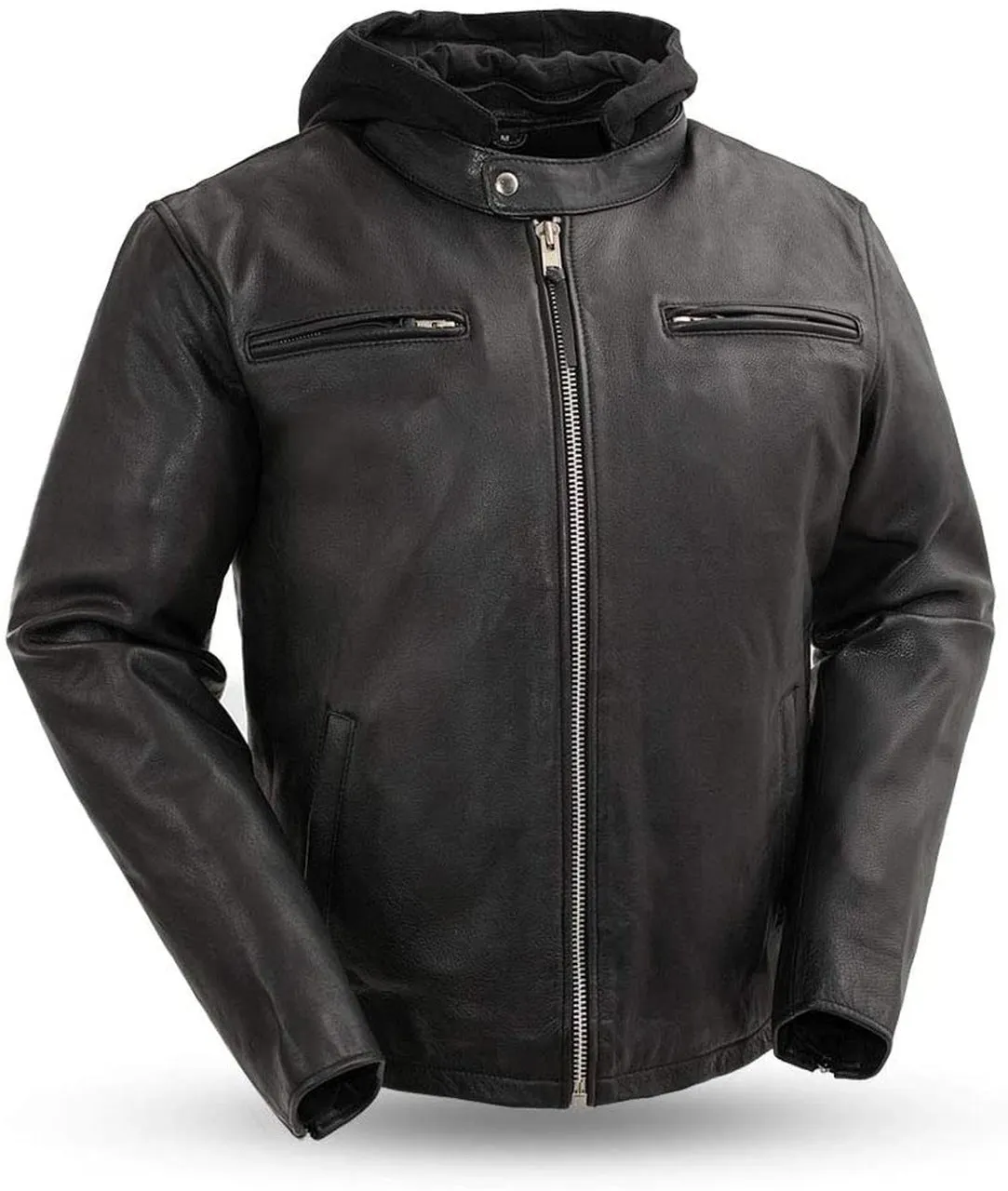 Men's Black Lambskin Leather Jacket With Hoodie