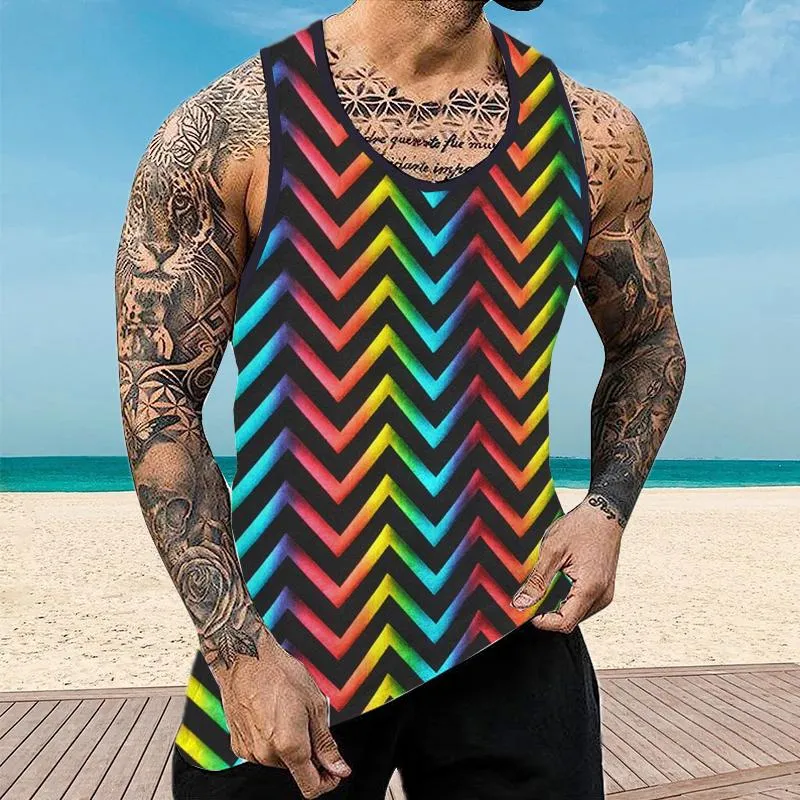 Men's Casual Rainbow Stripe Muscle Fit Tank 66085274YY