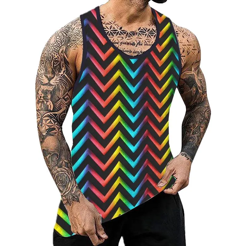 Men's Casual Rainbow Stripe Muscle Fit Tank 66085274YY