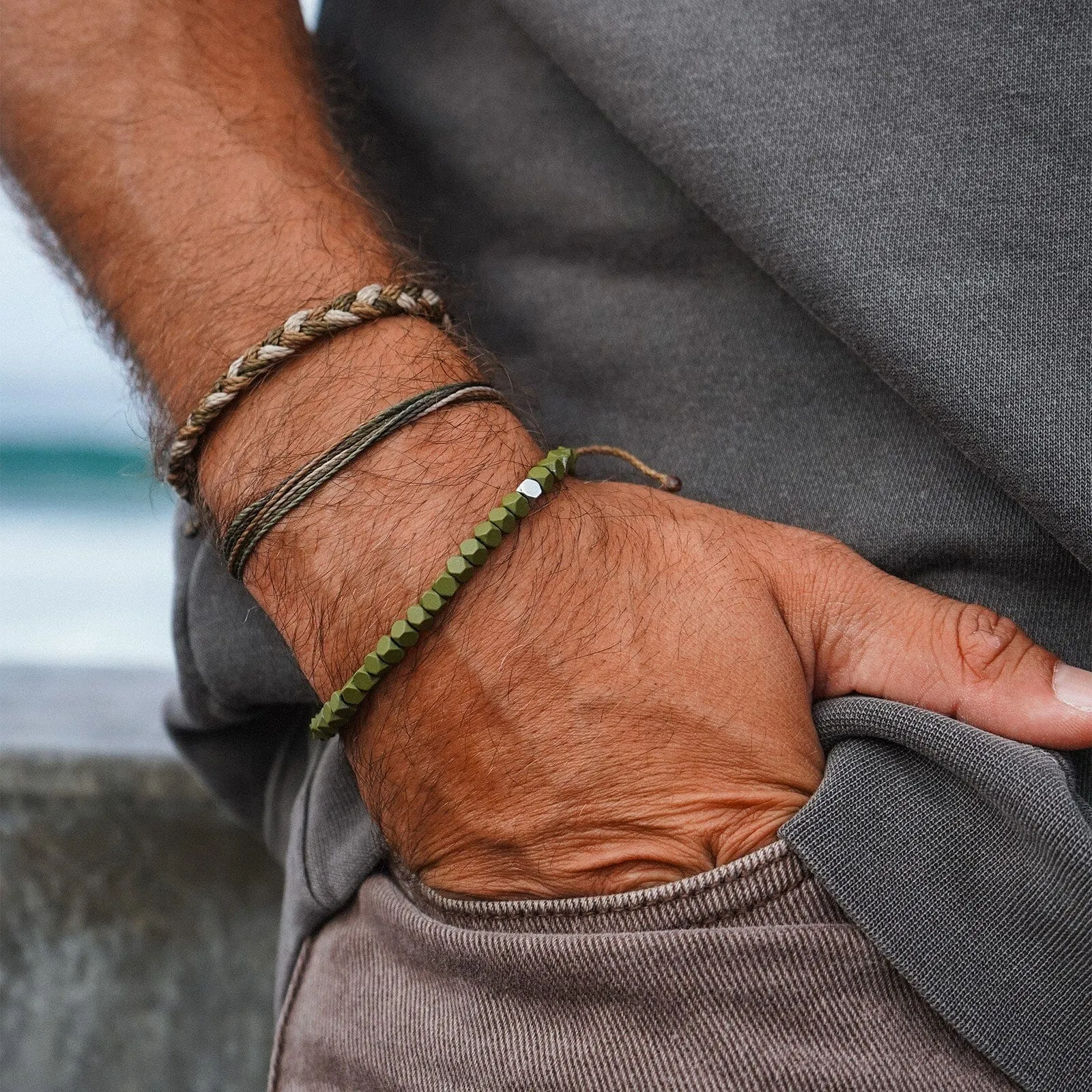 Men's Coated Hematite Stretch Bracelet