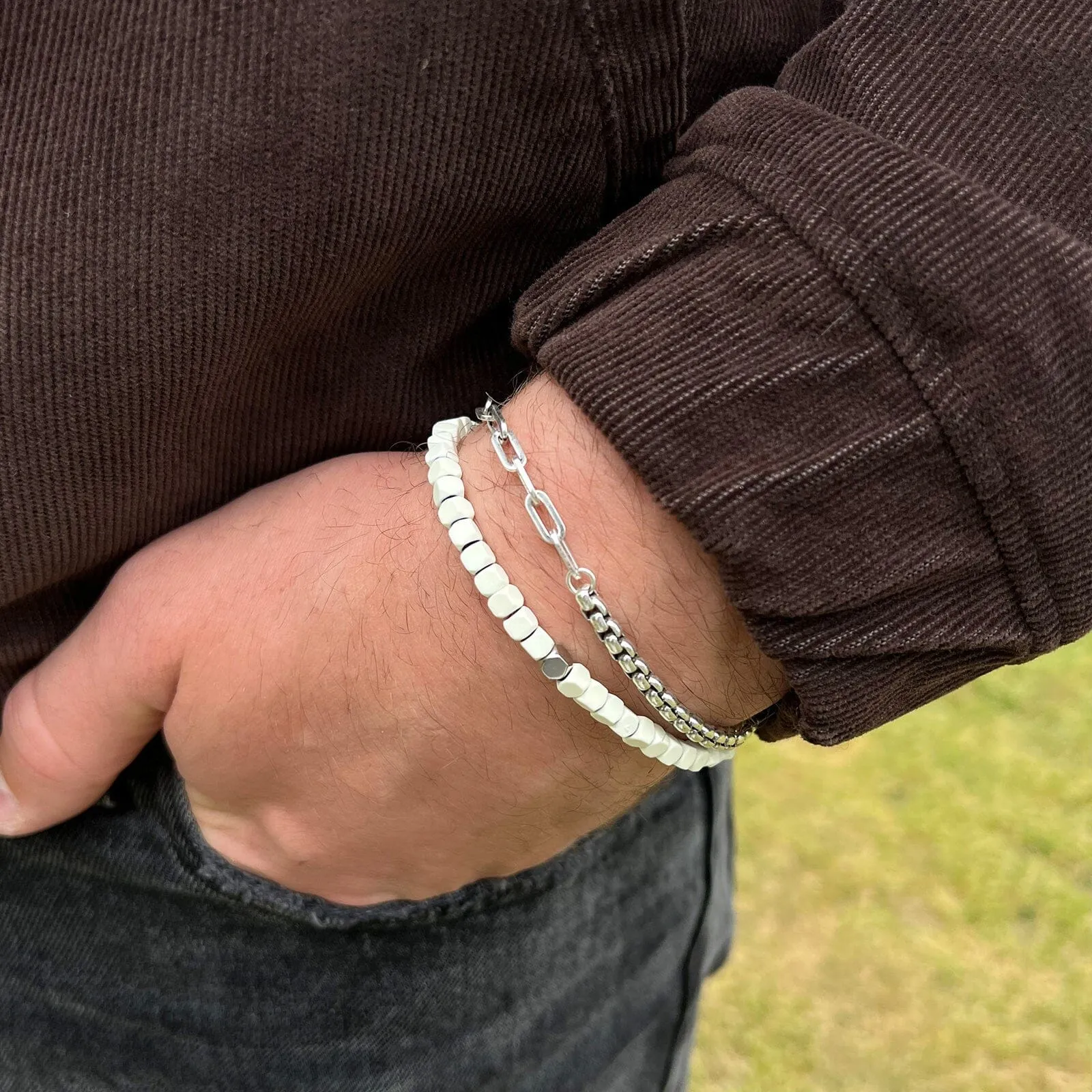 Men's Coated Hematite Stretch Bracelet