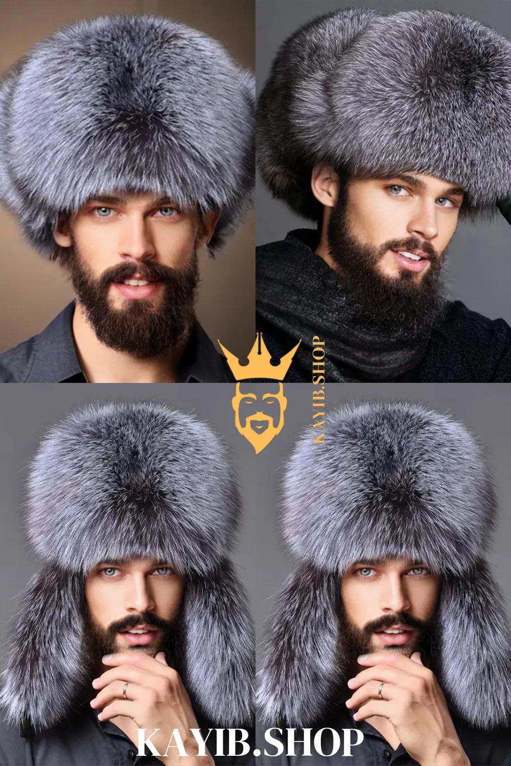 Men's Hat With Earflaps Warm Snow Caps Russian Bomber Cap, 100% Rabbit Fur Hat