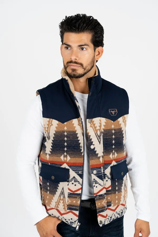 Men's Navy Padded Aztec Print Vest