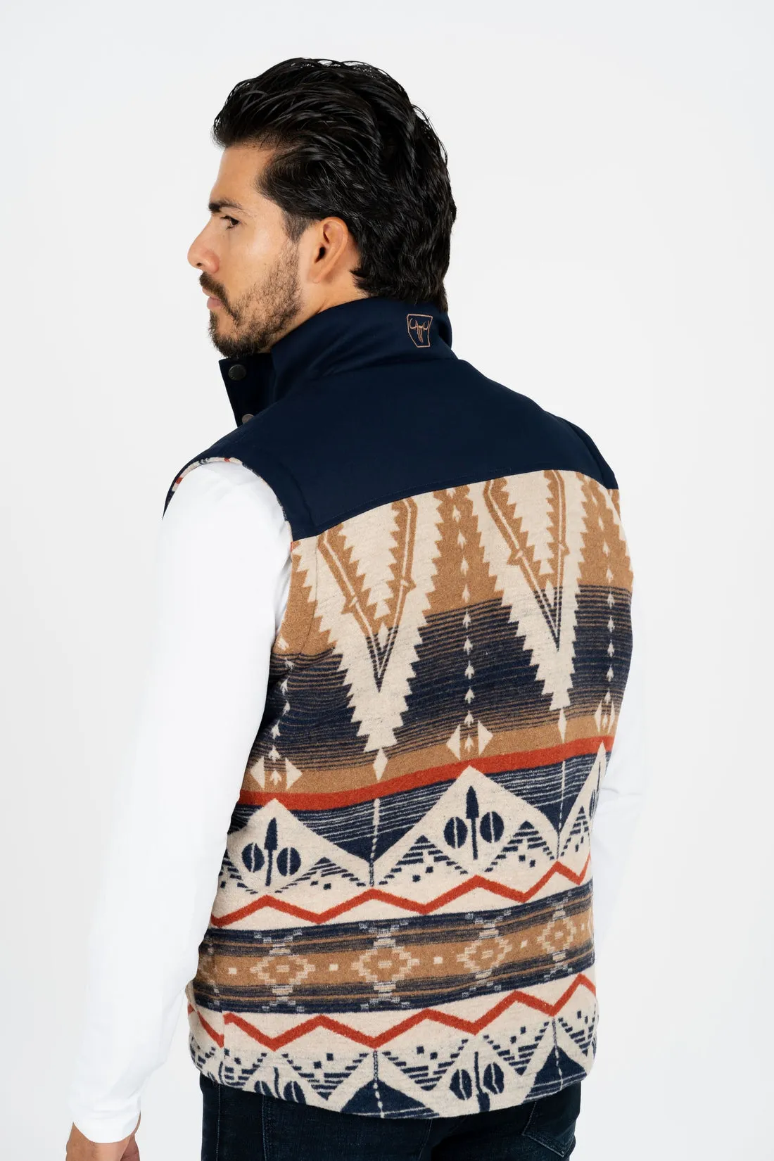 Men's Navy Padded Aztec Print Vest