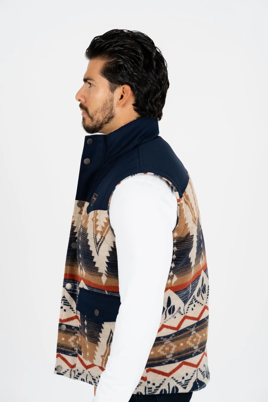 Men's Navy Padded Aztec Print Vest