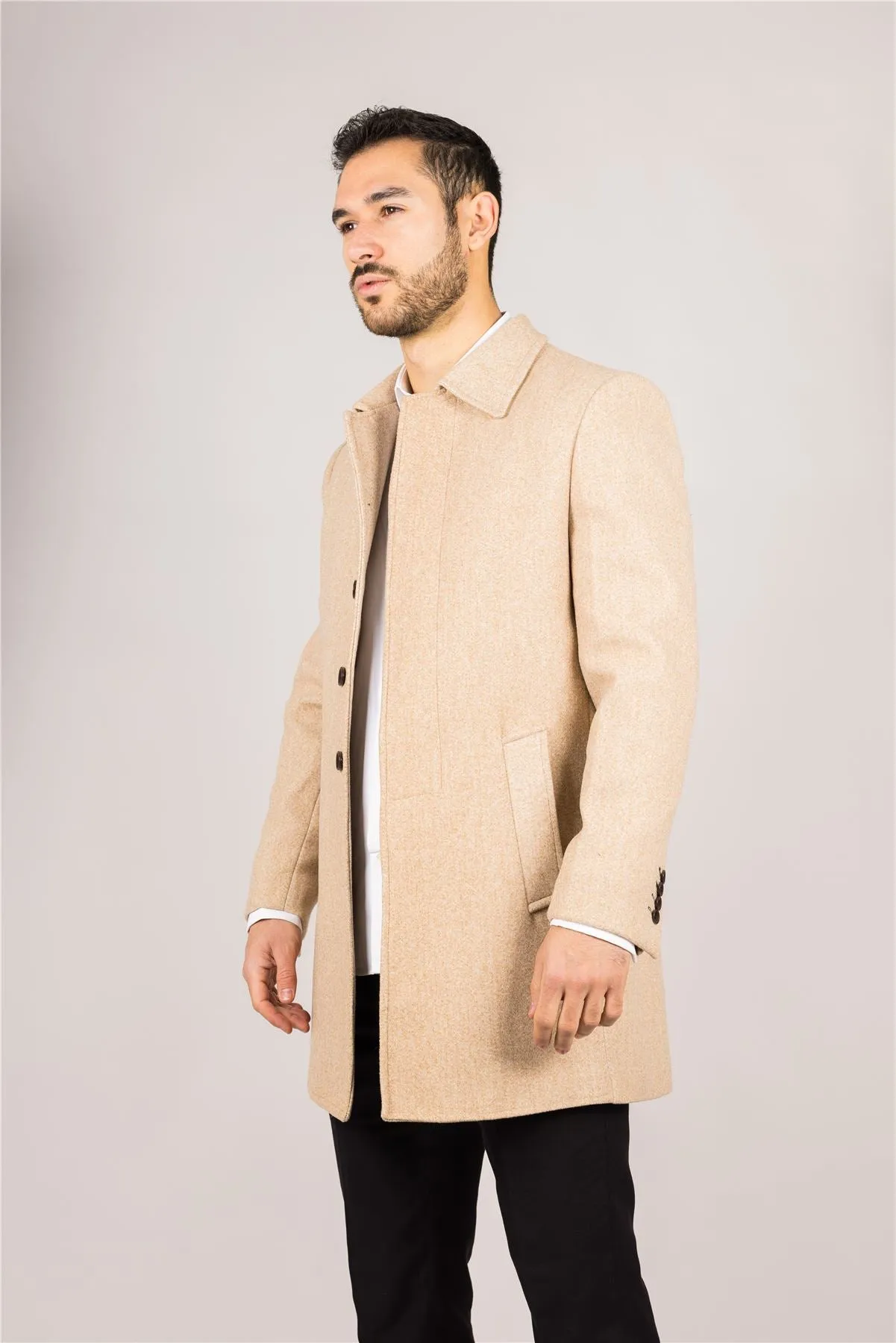 Men's Overcoat Classic Collar Wool Blend Classic Trench Coat Winter Jacket