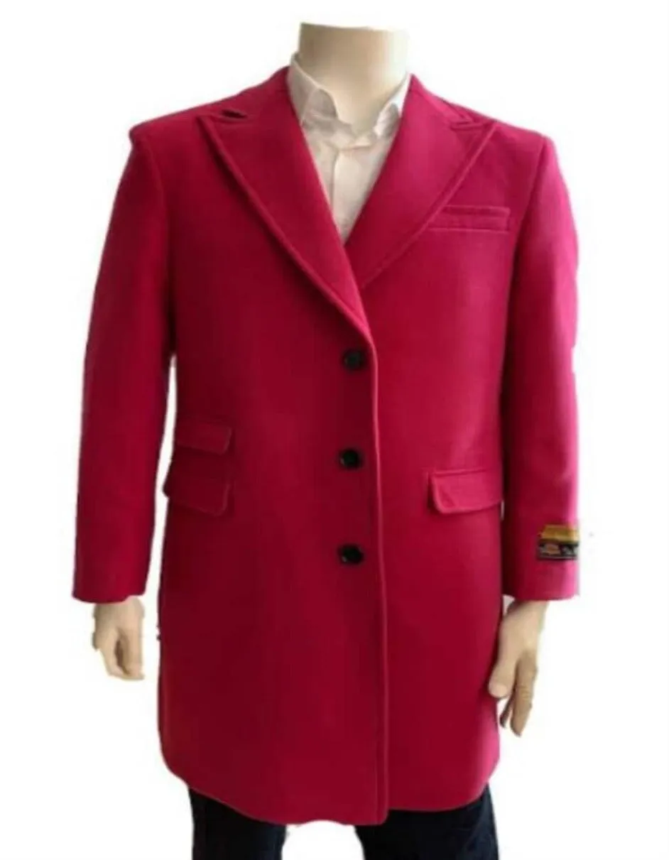 Mens Overcoat - Wool Three Quarter Car coat   Pink