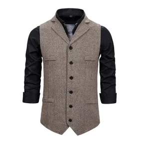 Men's Vintage Lapel Herringbone Single Breasted Vest