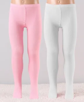 Mustang Combo of 2 Cotton Blend Stockings: Pink & White