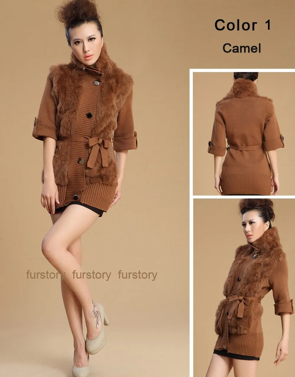 Natural Rabbit Fur Coat Jacket Overcoat Fur Coat Women