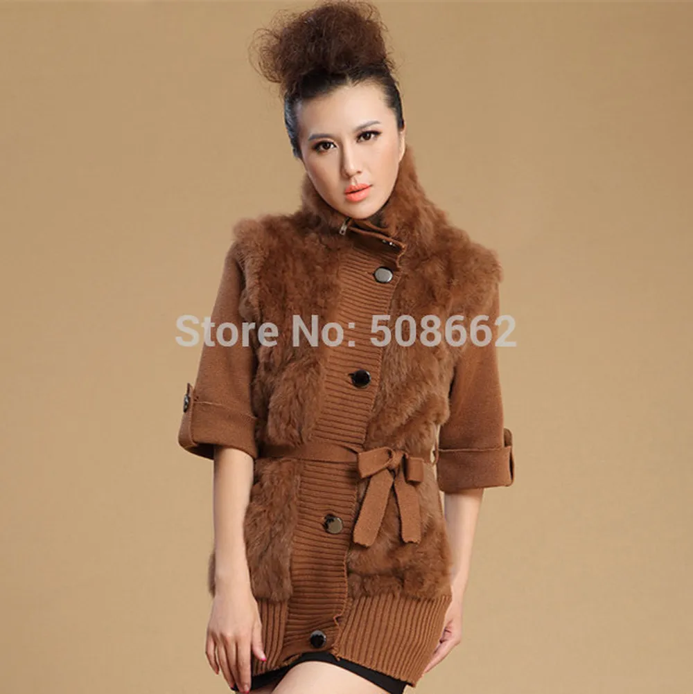 Natural Rabbit Fur Coat Jacket Overcoat Fur Coat Women