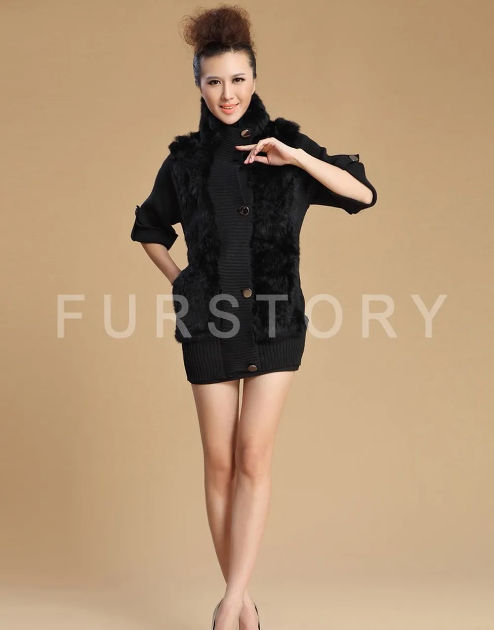 Natural Rabbit Fur Coat Jacket Overcoat Fur Coat Women