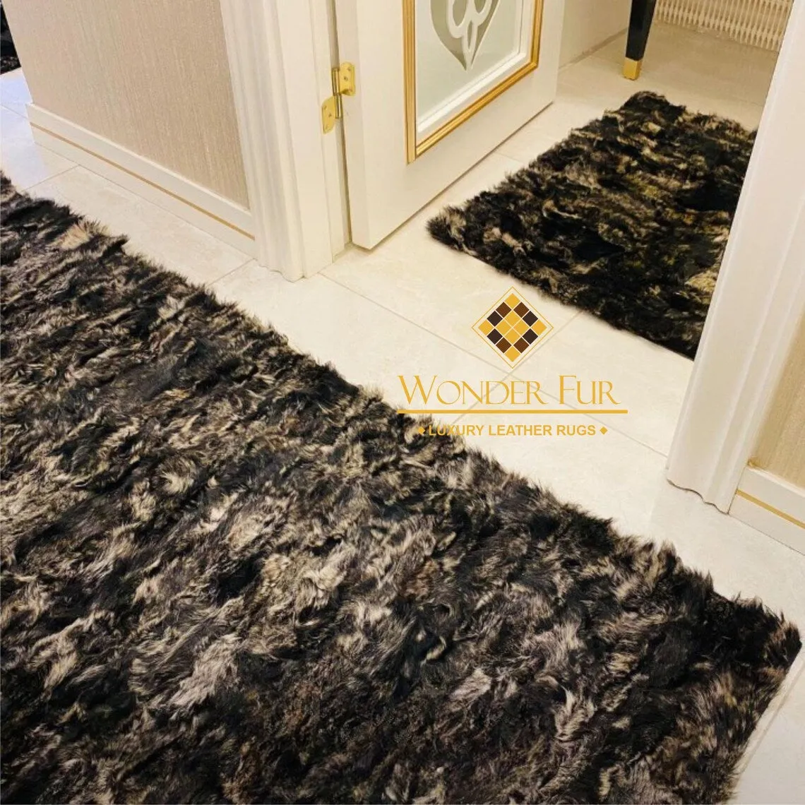 Natural Unique Dark Brown Sheepskin Living Room Rug , Handmade Non Slip Rug