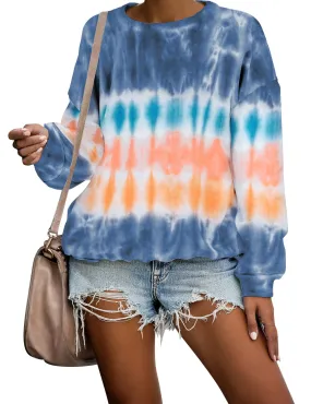 Navy Blue Tie-Dye Drop Shoulder Pullover Sweater