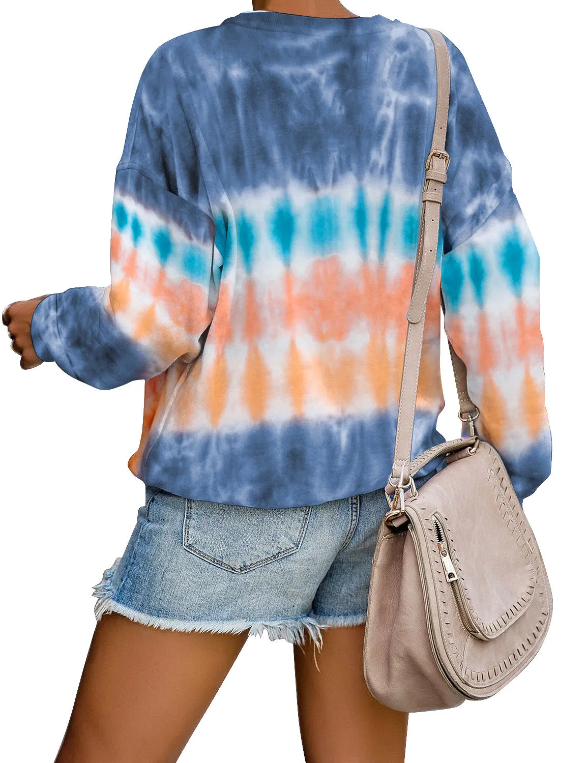 Navy Blue Tie-Dye Drop Shoulder Pullover Sweater