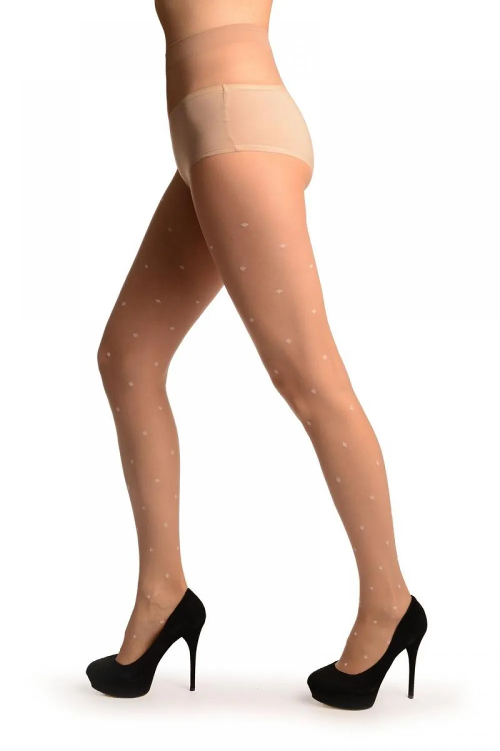 Nude With Woven Mesh & White Diamonds Tights