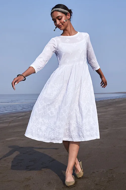 Okhai 'Shanza' Pure Cotton Chikankari Embroidered Dress