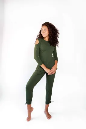 Open Shoulder Top - Forest Green